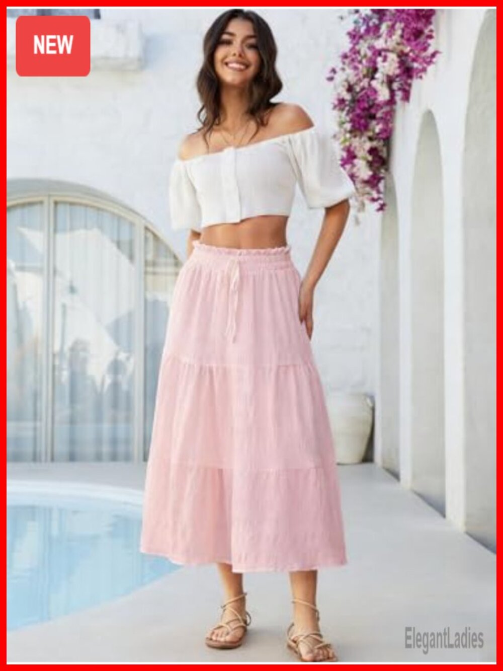 Boho Ruffle Maxi Skirt Flowy Summer A-Line - Picture 5 of 6